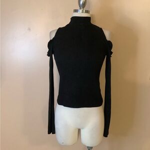 Forever 21 Black Cold Shoulder Mock neck Ribbed Long Sleeve Top Medium 8/10